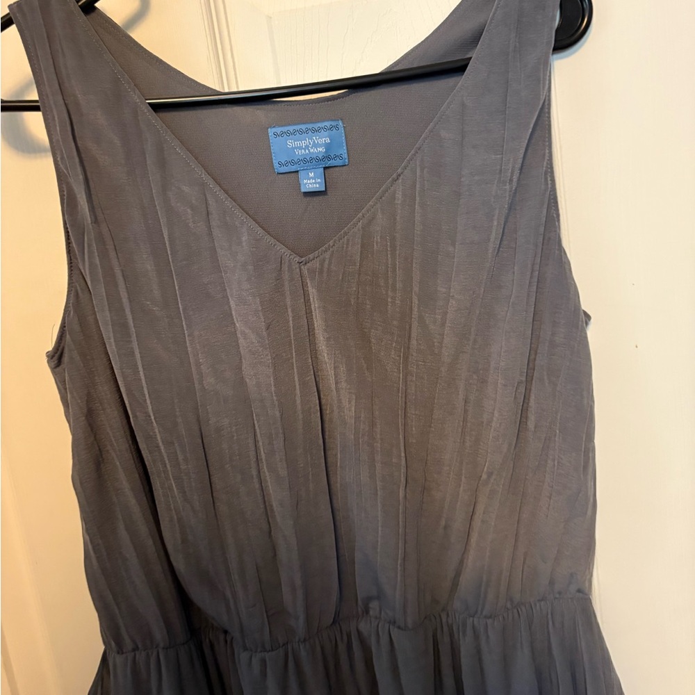 Simply Vera Vera Wang Gray Pleated Smocked Midi Dress
